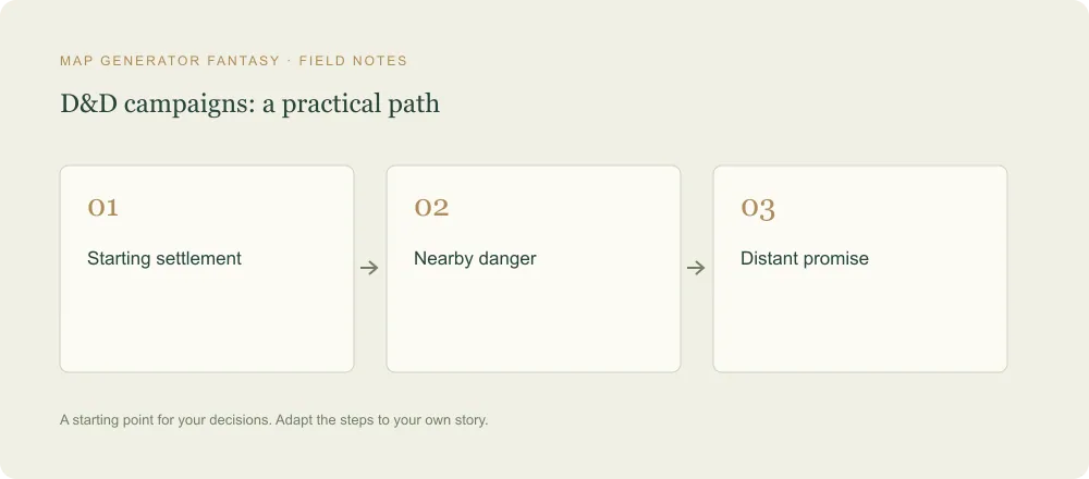 Three-step diagram: Starting settlement, then Nearby danger, then Distant promise
