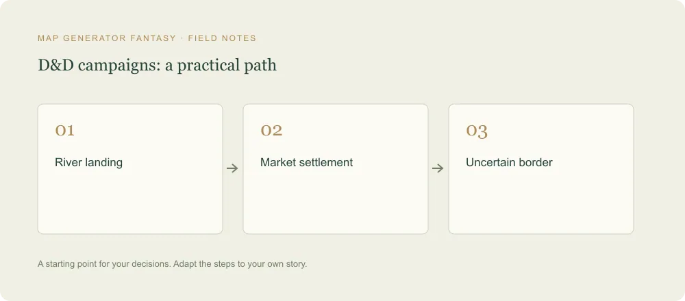 Three-step diagram: River landing, then Market settlement, then Uncertain border