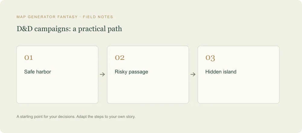 Three-step diagram: Safe harbor, then Risky passage, then Hidden island