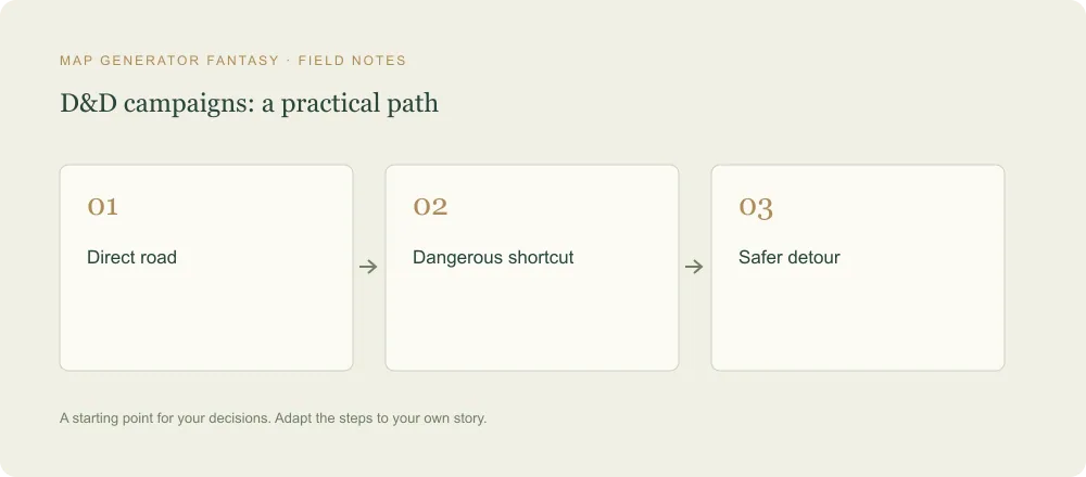 Three-step diagram: Direct road, then Dangerous shortcut, then Safer detour