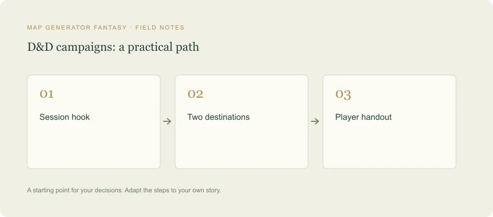 Three-step diagram: Session hook, then Two destinations, then Player handout