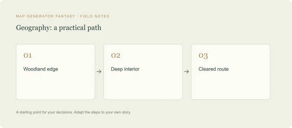 Three-step diagram: Woodland edge, then Deep interior, then Cleared route