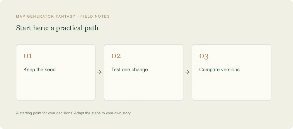 Three-step diagram: Keep the seed, then Test one change, then Compare versions