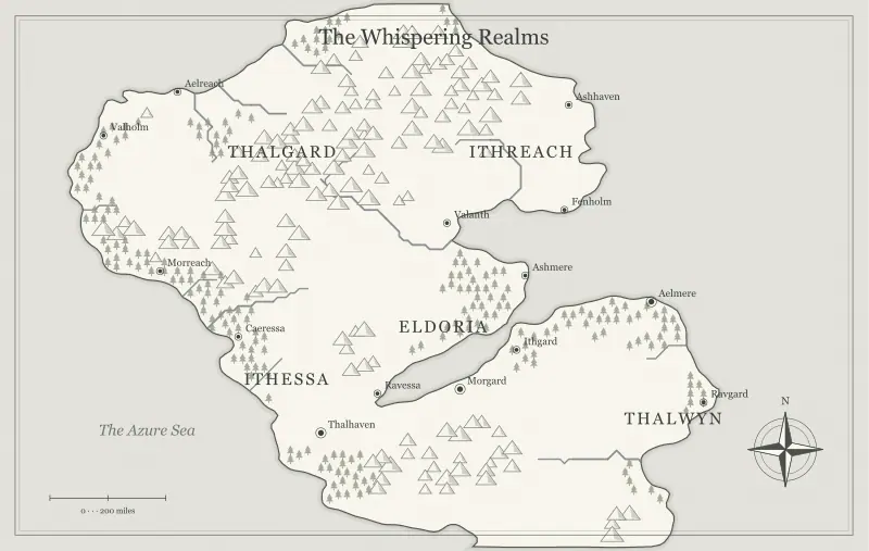 Original black-and-white ink fantasy world map with named regions, towns, coastlines and terrain, used for fantasy map generator seeds: recreate and share a world