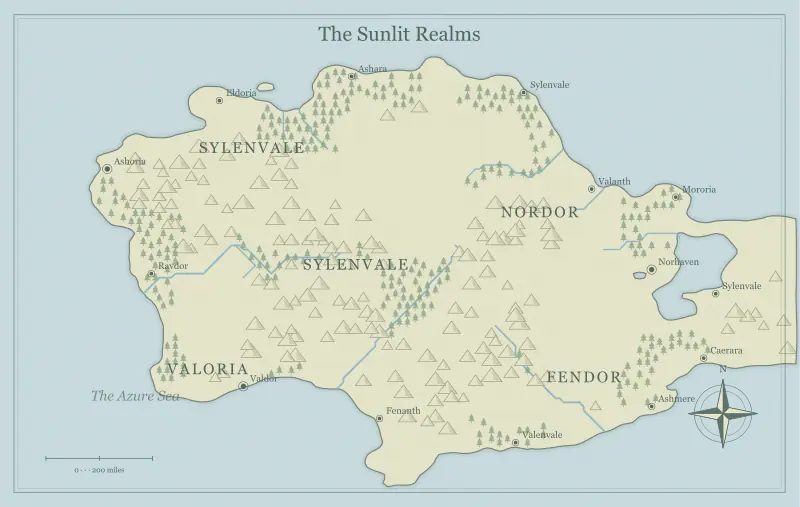 Original watercolor fantasy world map with named regions, towns, coastlines and terrain, used for make magical geography follow your world’s own rules
