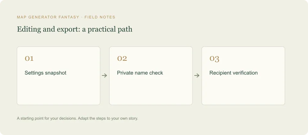 Three-step diagram: Settings snapshot, then Private name check, then Recipient verification
