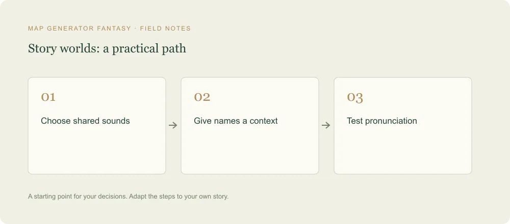 Three-step diagram: Choose shared sounds, then Give names a context, then Test pronunciation