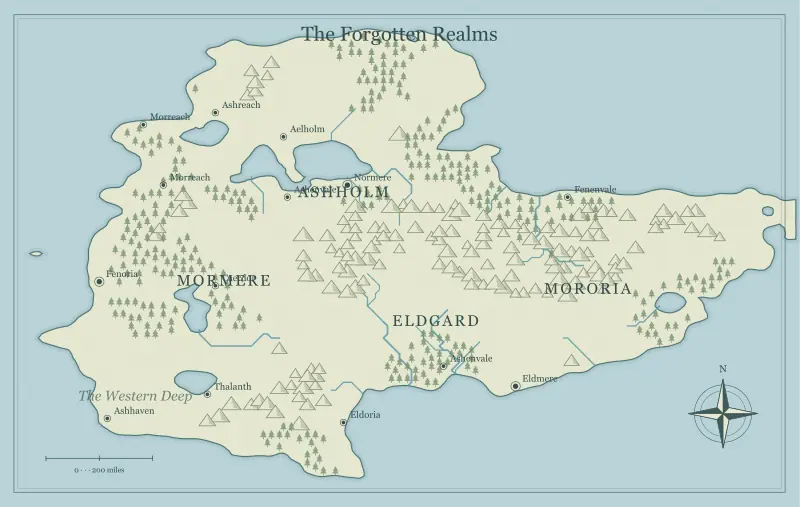 Original classic atlas fantasy continent map with named regions, towns, coastlines and terrain, used for a map maker for fantasy: from idea to finished realm